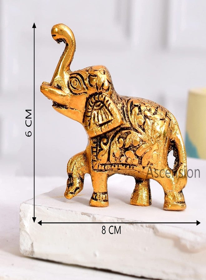 أسينشين مجموعة من تمثالين معدنيين على شكل فيل بخرطوم مرفوع، قطع ديكور فنغ شوي فاستو لجلب الحظ للمنزل وغرفة المعيشة والمكتب وسطح المكتب، تمثال حيواني عتيق، مجموعة فيل للعرض (ذهبي) - Image 2